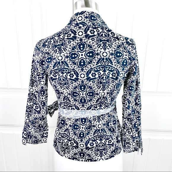 Ann Taylor Petites Career Printed Cotton Wrap Top - Picture 3 of 4